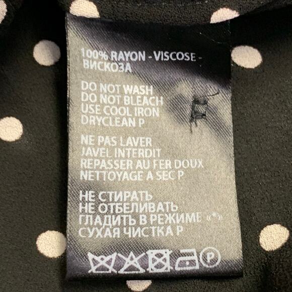 Size S Black White Polka Dot Crepe Nehru Collar Hidden Buttons Shirt - Picture 4 of 4